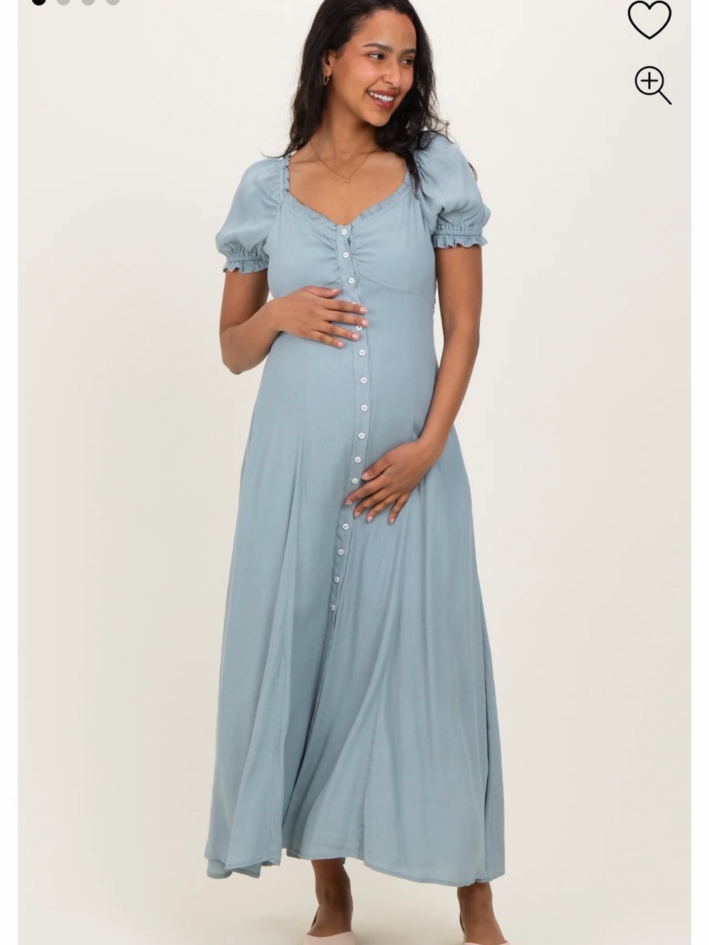 In Bloom Light Blue Button-Front Maxi Dress with Puff Sleeves